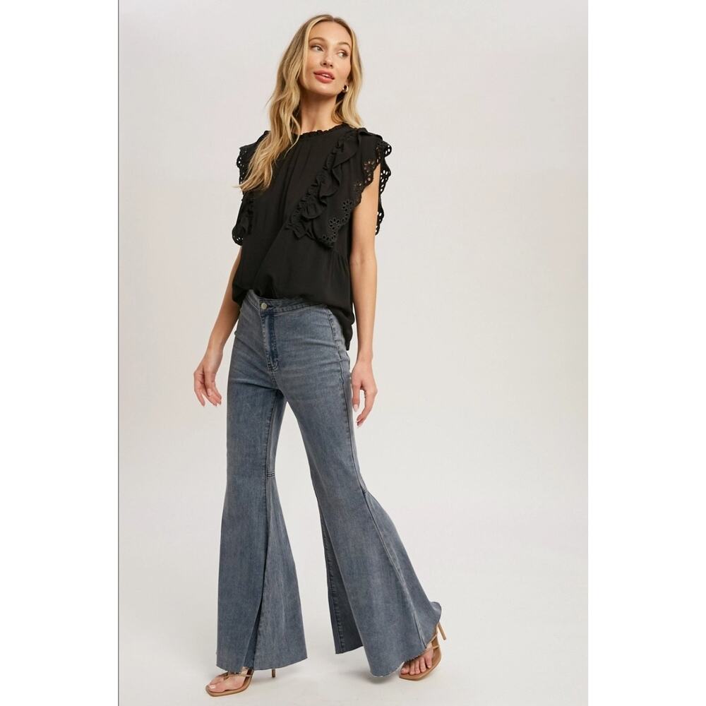 Bluivy Bell Bottom Flare Jeans Womens Wide Leg High Rise Medium Wash New SML - Picture 4 of 5